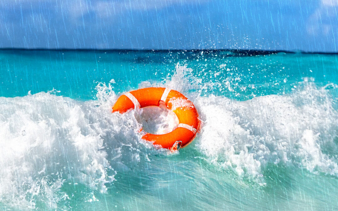 life preserver in surf in the rain